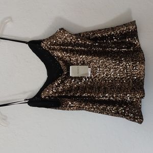 Carmen Marc Valvo Sequin Tank Top Brown Black
